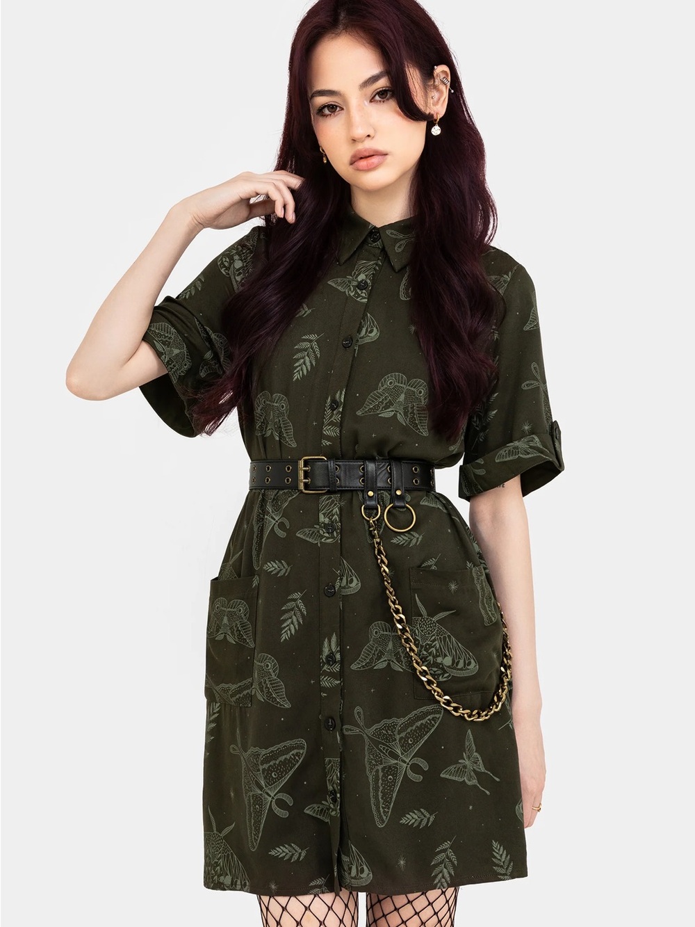 Disturbia Olive & Sage Moth-Print Lightweight Shirt Jacket - Picture 3 of 3